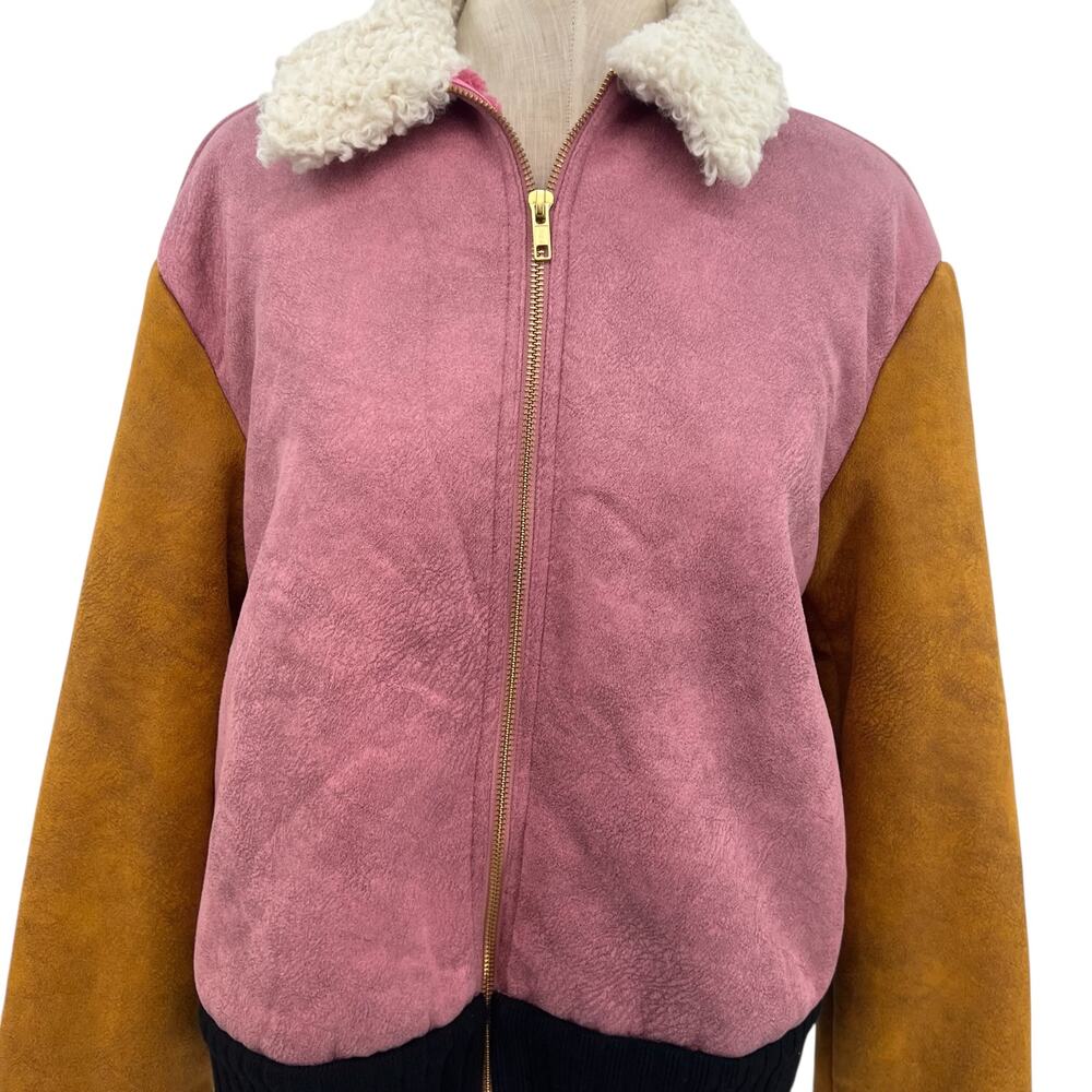 Anthropologie Hutch Faux Suede Colorblock Bomber Jacket Pink Size Medium - Picture 4 of 12